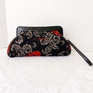 Vera Bradley Quilted Black With Roses Clutch Wristlet Purse